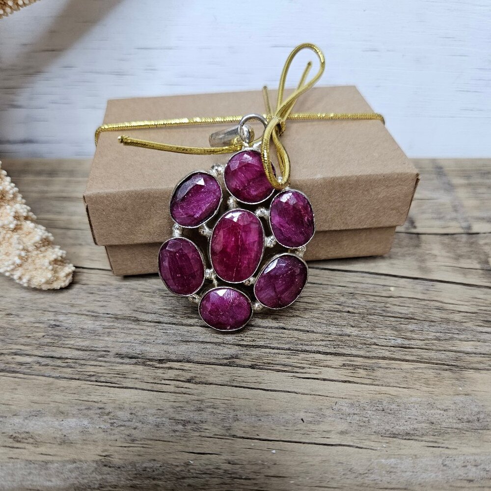 Sterling Silver Plated large Raspberry Quartz Pendent
